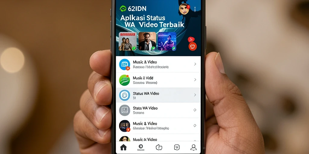 Antarmuka aplikasi 62IDN menampilkan berbagai video musik yang menarik.
