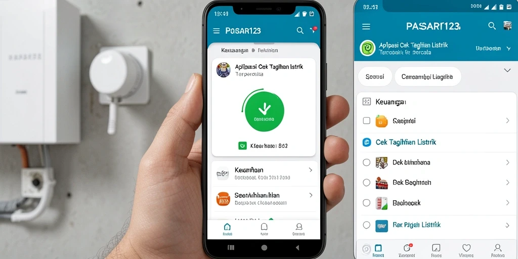 Tampilan antarmuka PASAR123 untuk cek tagihan listrik dengan fitur lengkap.