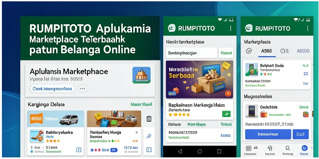Screenshot utama RUMPITOTO menampilkan tampilan antarmuka aplikasi Marketplace yang user-friendly.