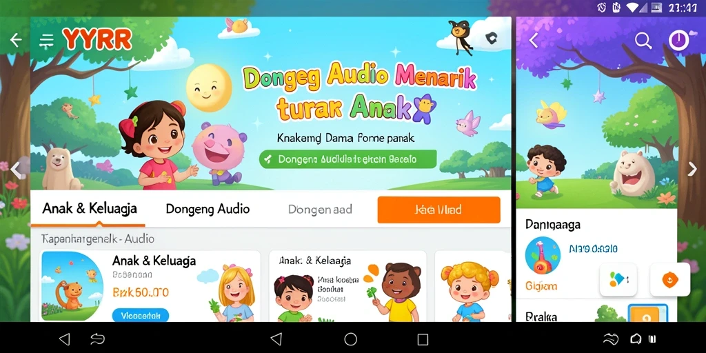 Tampilan antarmuka aplikasi YYRR yang ramah anak.